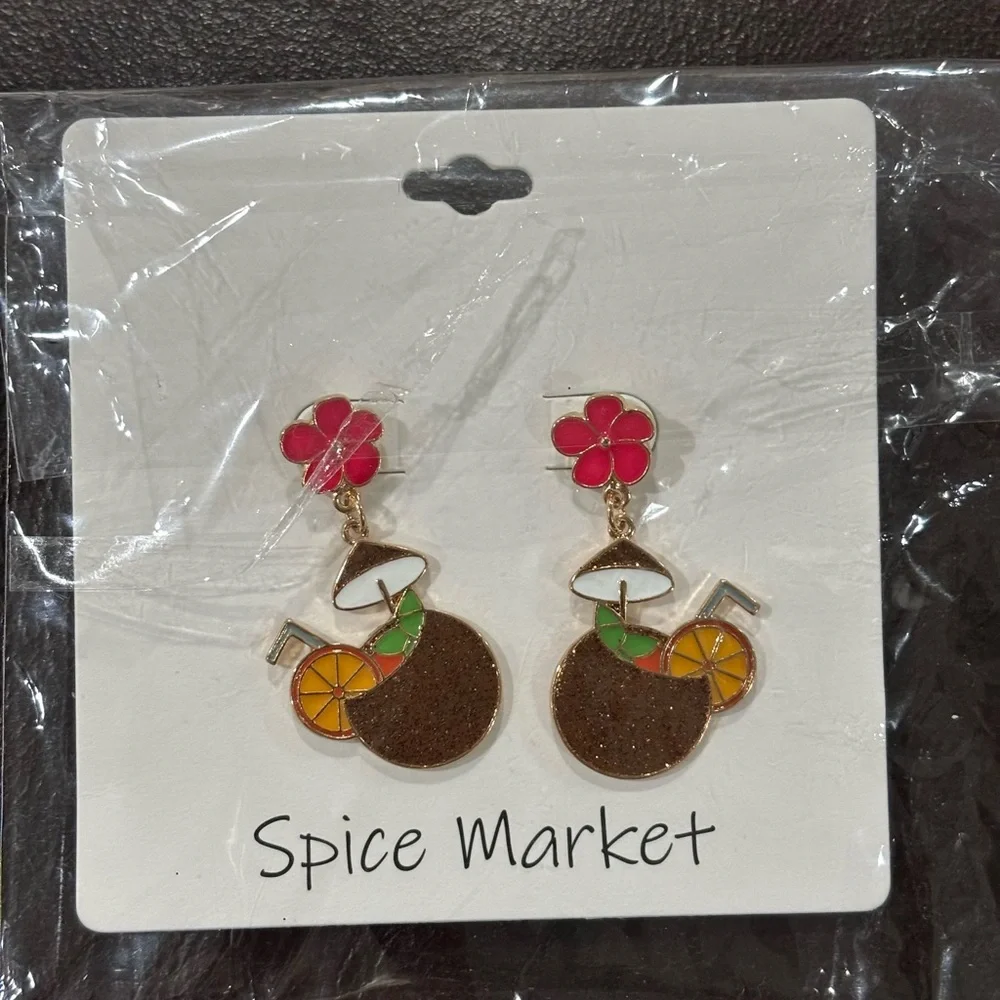 Spice Market, NEW, coconut cocktail earring 1.5 inch drop